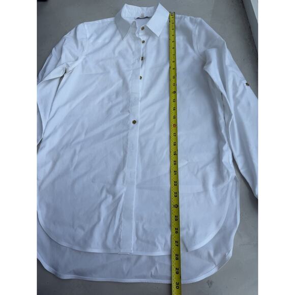 CALVIN KLEIN White Shirt Long-Sleeve Button Front Collared Cuffed Size XS Gold - Picture 3 of 10